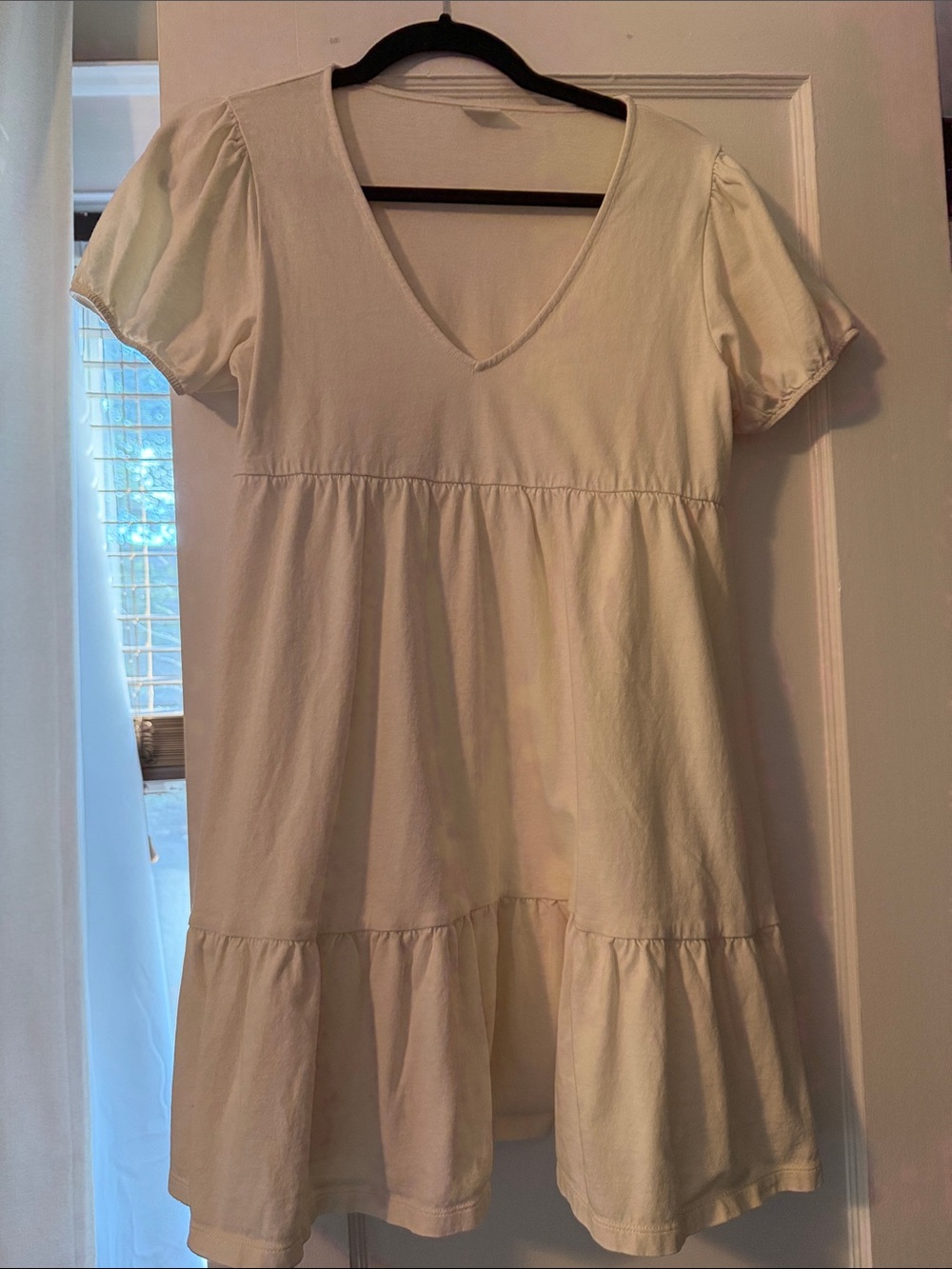 Sunday Best Cream Short-Sleeve Tiered V-Neck Dress